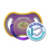 Soft Touch Sauger, orthodentisch in lila / gelb