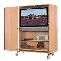 Extra breiter TV-Wagen für Flachbildfernseher bis 112 cm Breite, Abbildung zeigt Modell FTV 220 RGV1B, Dekor Buche