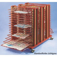 Fahrbarer Trckenwagen mit 30 Ablagen für kleine Kunstwerke bis Papierformat DIN A 2